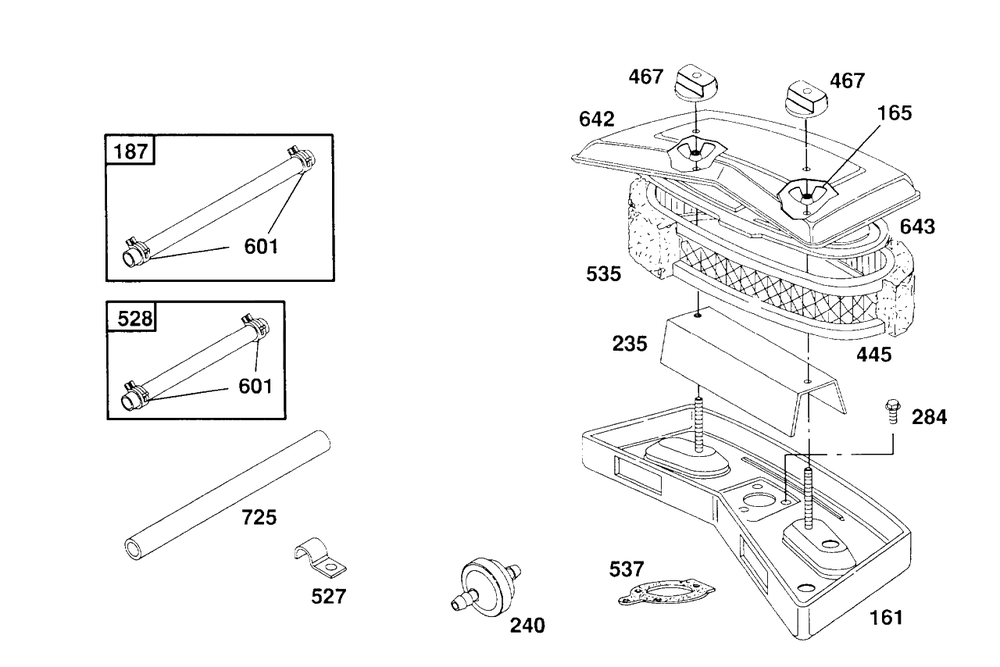 Air Cleaner Group,fuel Hoses Diagram and Parts List for 404707-1209-XX  Briggs and Stratton Engine